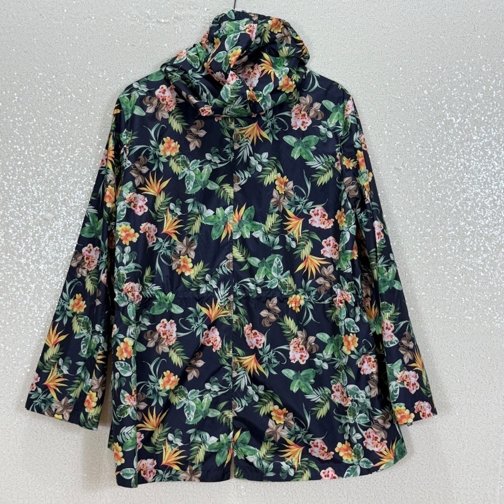 Susan Graver XL Tropical Floral Hooded Utility Jacket Zip Front - Picture 6 of 15